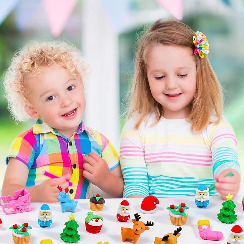 Kaemi 32 Pcs Christmas Desk Pets for Kids Classroom Prizes Fun 3D Puzzle Animal Food Snowman Holiday Erasers for Party Favors Treasure Box Goodie Bag Stuffers - Image 4
